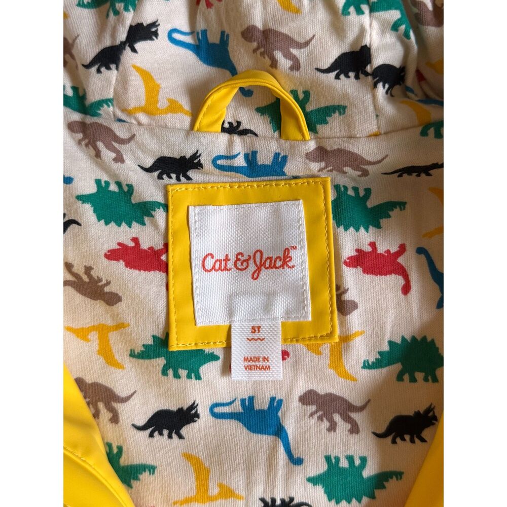 NWOT Cat & Jack Bright Yellow Kids Raincoat - Dinosaur Lining - 5T - Picture 3 of 3